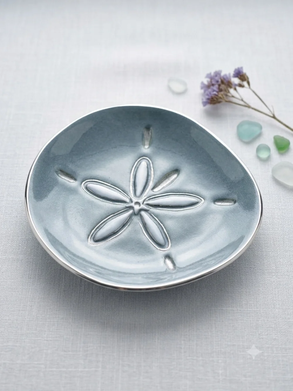 new Vintage Mariposa Silver plated Bowl Aqua Enamel 100%  Coastal Beach Decor Tr